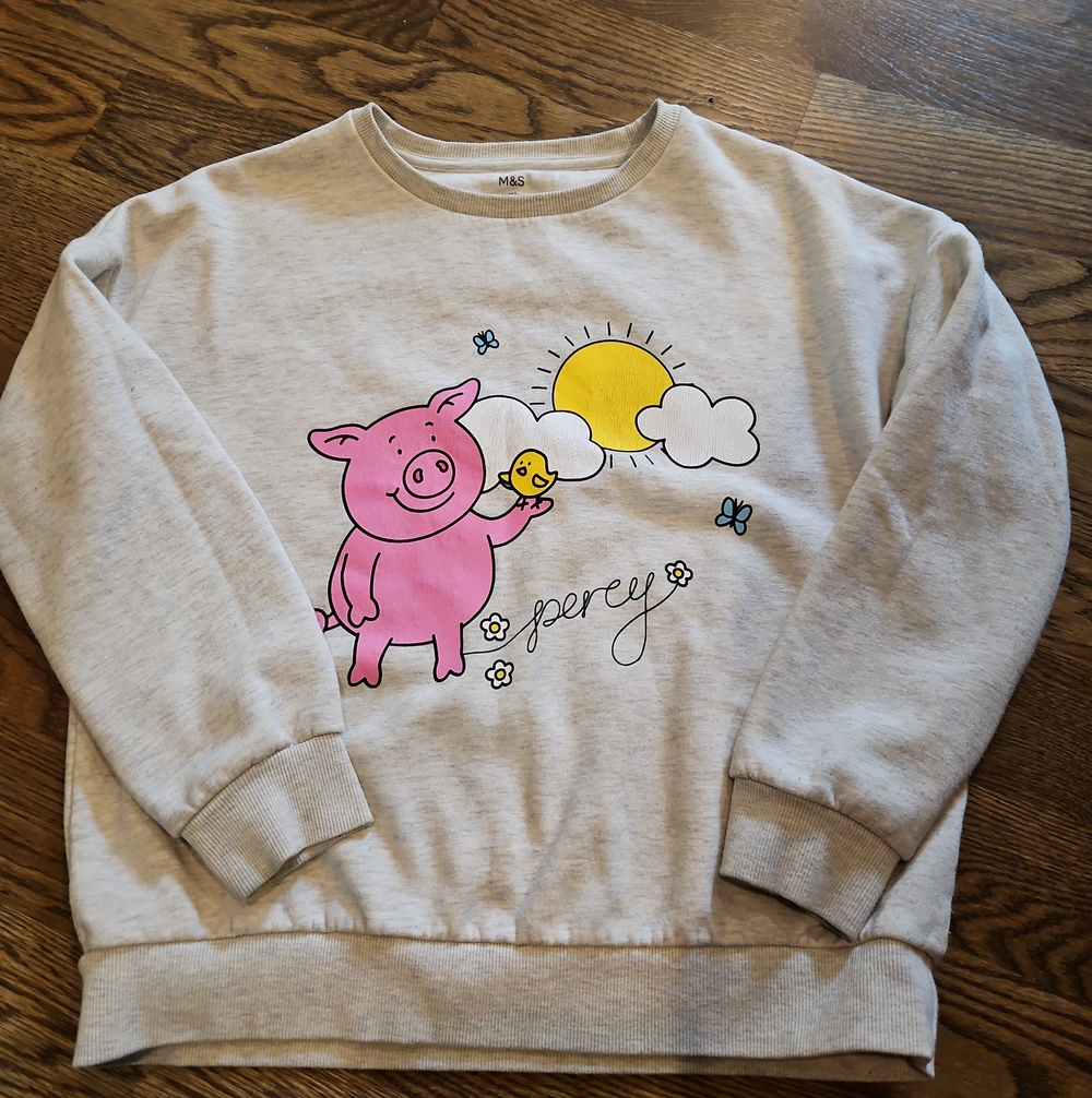 Percy PIG M & S Sweatshirt MARKS SPENCER size 11 12  Sun BIRD flowers